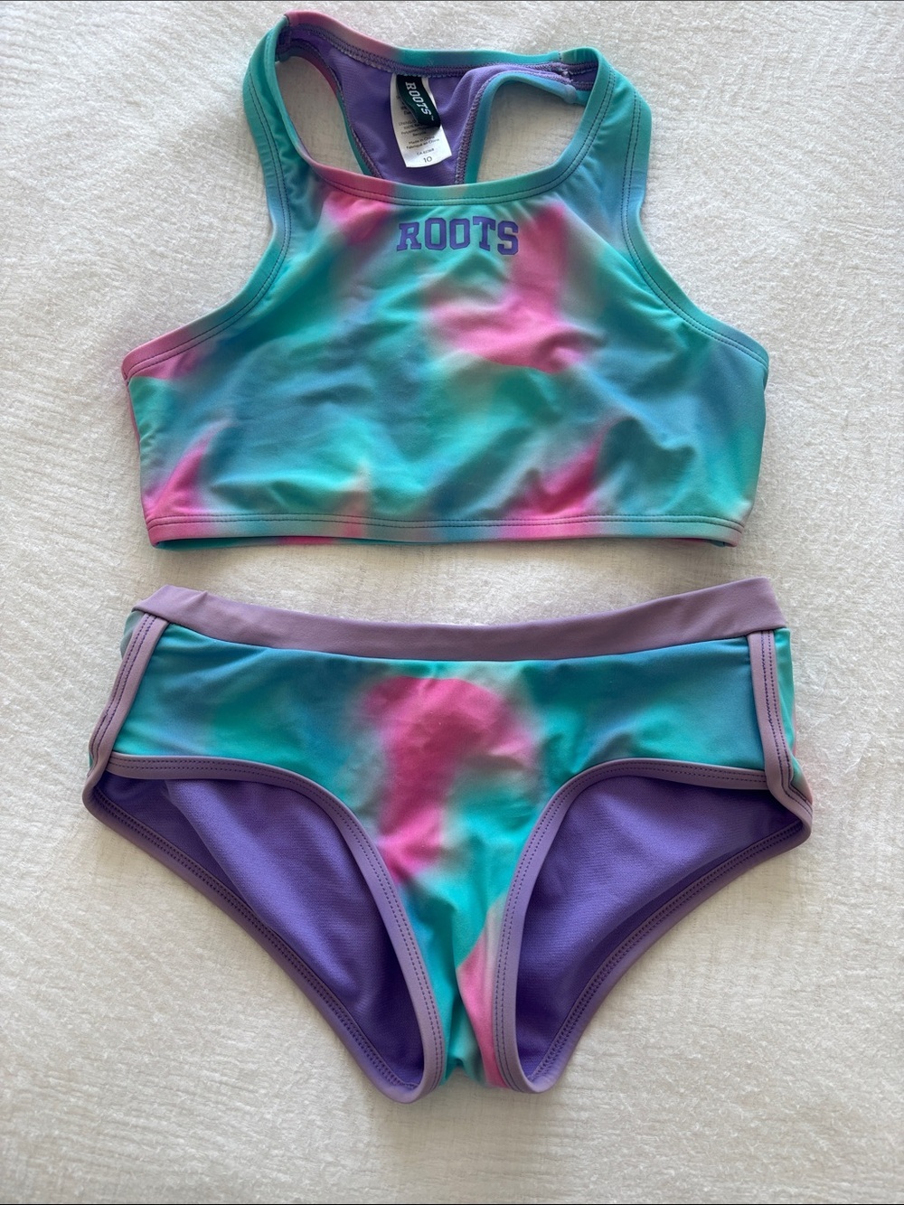 Roots Girls Tie-Dye Aqua Pink Purple Two-Piece Swim Set